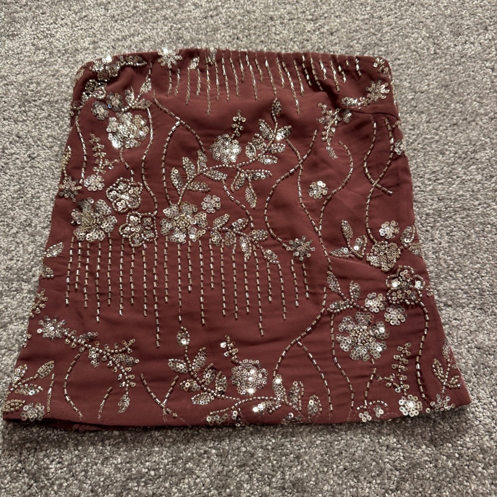 Tube Top Womens S Mauve Floral Beaded Sequin Smocked Y2K Party Glam Party Barbie